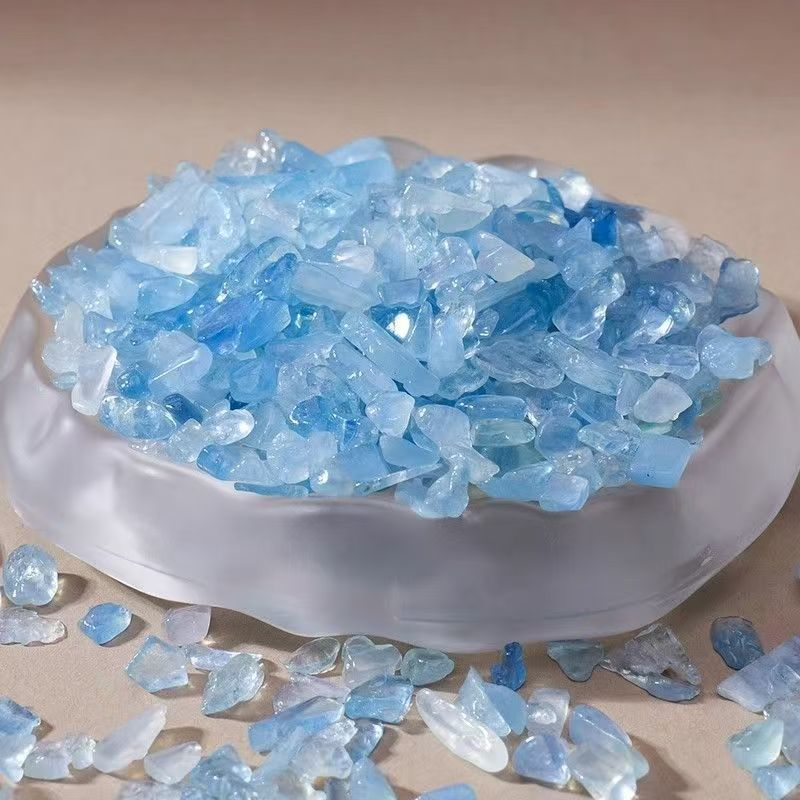 天然摆件海蓝宝水晶消磁石鱼缸花盆造景石配件家居客厅装饰品