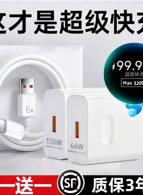 充电器120W超级快充头mate60p30prop50p40p20nova12/970手机66W插头se数据线p60闪充原套装