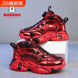 巴布豆男童棉鞋秋冬加绒保暖防水运动男孩红色儿童篮球鞋鞋子旋转