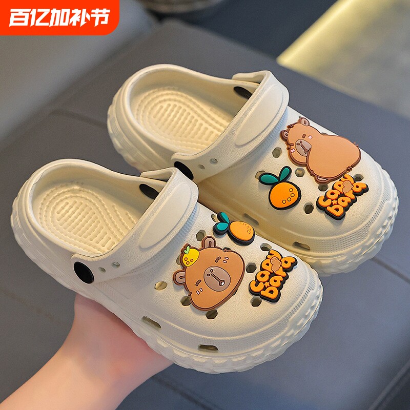 卡通贴儿童洞洞鞋夏男女童踩屎感防滑包头亲子中大童小孩凉拖鞋