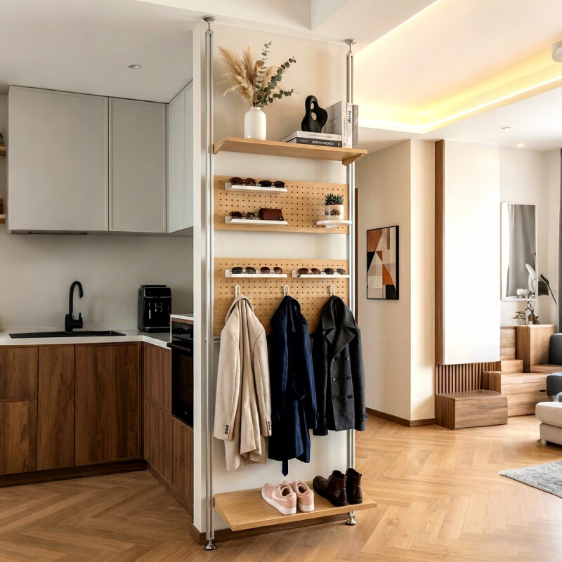 顶天立地洞洞板配件diy衣帽架玄关置物架入户收纳架客厅屏风隔断