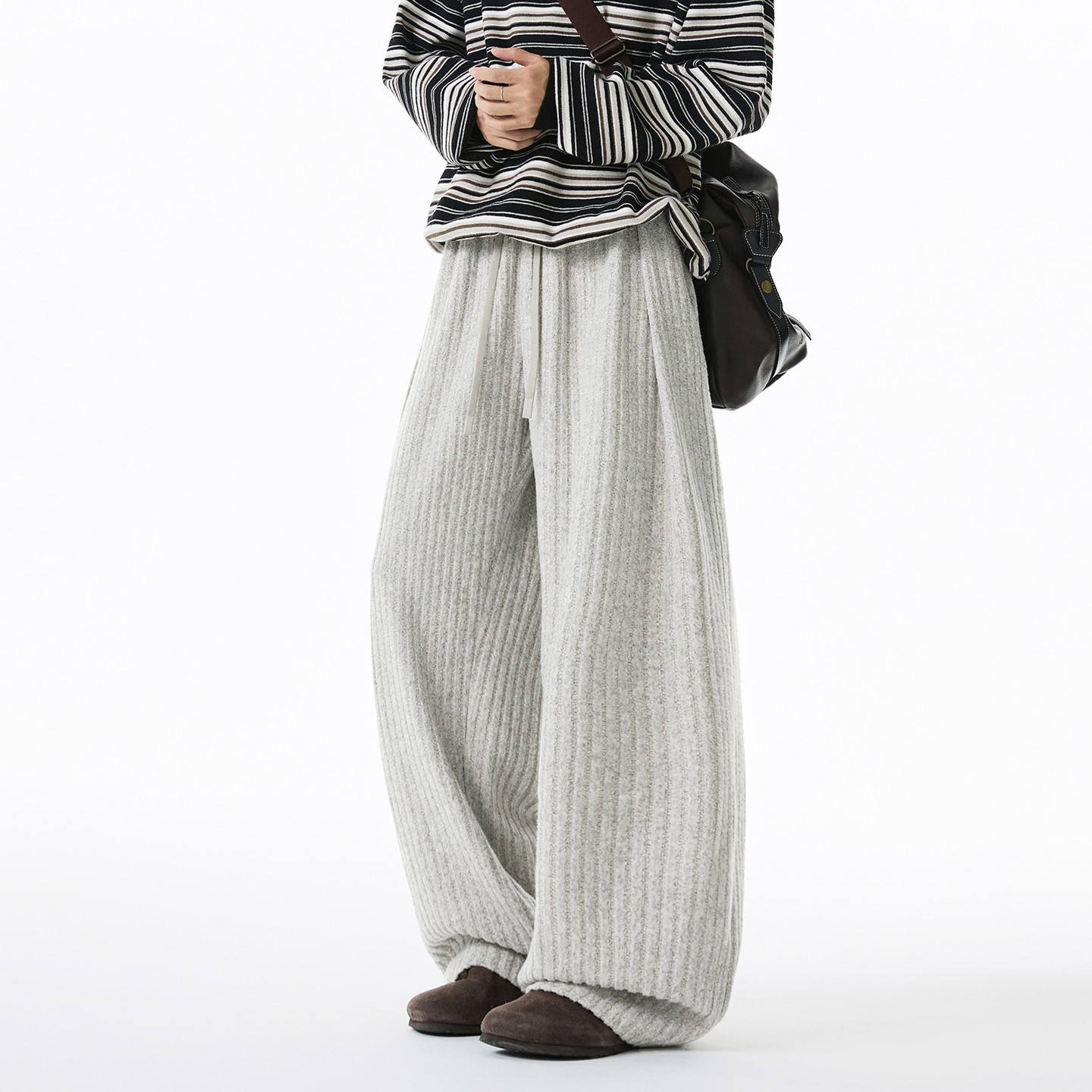 美式青少年肌理感抓绒裤子男直筒宽松新款秋冬阔腿弯刀裤百搭男裤