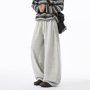 百搭男裤 美式 秋冬阔腿弯刀裤 子男直筒宽松新款 青少年肌理感抓绒裤