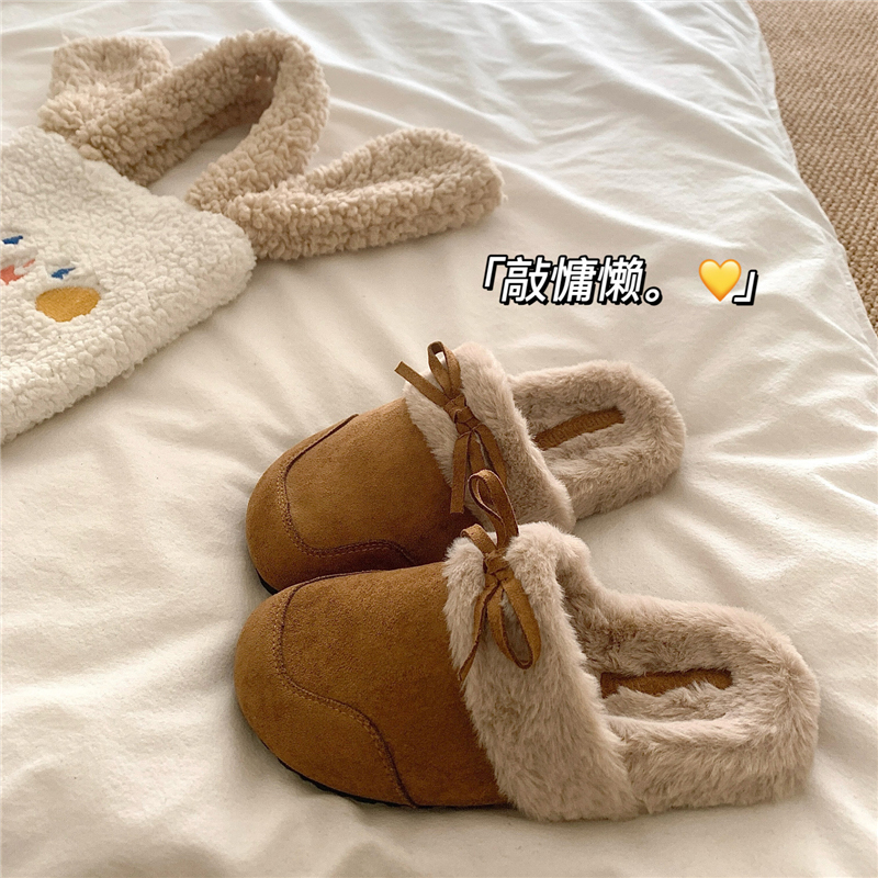 芭蕾舞会~！法式晚晚风慵懒加绒勃肯鞋女外穿保暖毛毛棉拖鞋毛绒