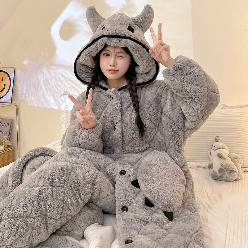 睡衣秋冬款女珊瑚绒三层夹棉睡袍2025新款冬天加厚加绒保暖家居服