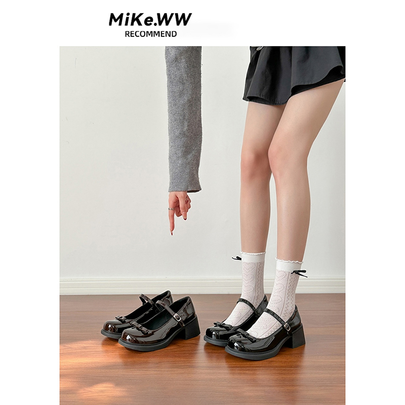 粗跟复古玛丽珍鞋女2025秋新款蝴蝶结日系jk百搭棕色一字扣小皮鞋