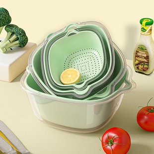 洗菜盆沥水篮八件套厨房客厅洗水果盘塑料菜篮子水果篮特大号蔬菜