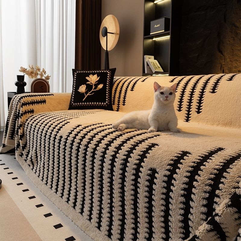 2024新款沙发巾高级感毛绒盖布沙发套罩四季通用秋冬加厚防滑毯子