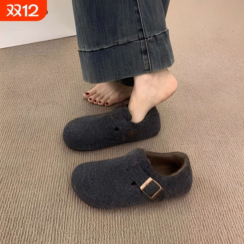 全包灰色勃肯鞋女鞋子2025秋冬新款爆款一脚蹬懒人鞋加绒博肯棉鞋