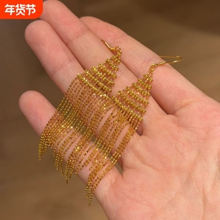 一帘幽梦长款金色不规则蕾丝流苏耳环女精致小众设计高级耳饰爱心