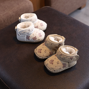 2025婴儿鞋 不掉0一1岁到12个月男女宝宝加绒保暖软底雪地靴 秋冬季