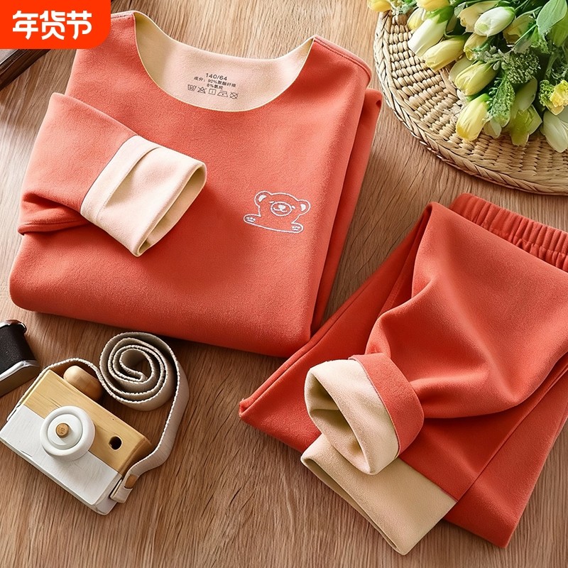 儿童德绒保暖内衣冬男童女童秋衣秋裤婴儿中大童宝宝套装加绒贴身