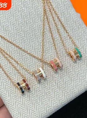 全新高定品质mini POP双拼色h项链高级感珐琅双色迷你H锁骨链耳钉