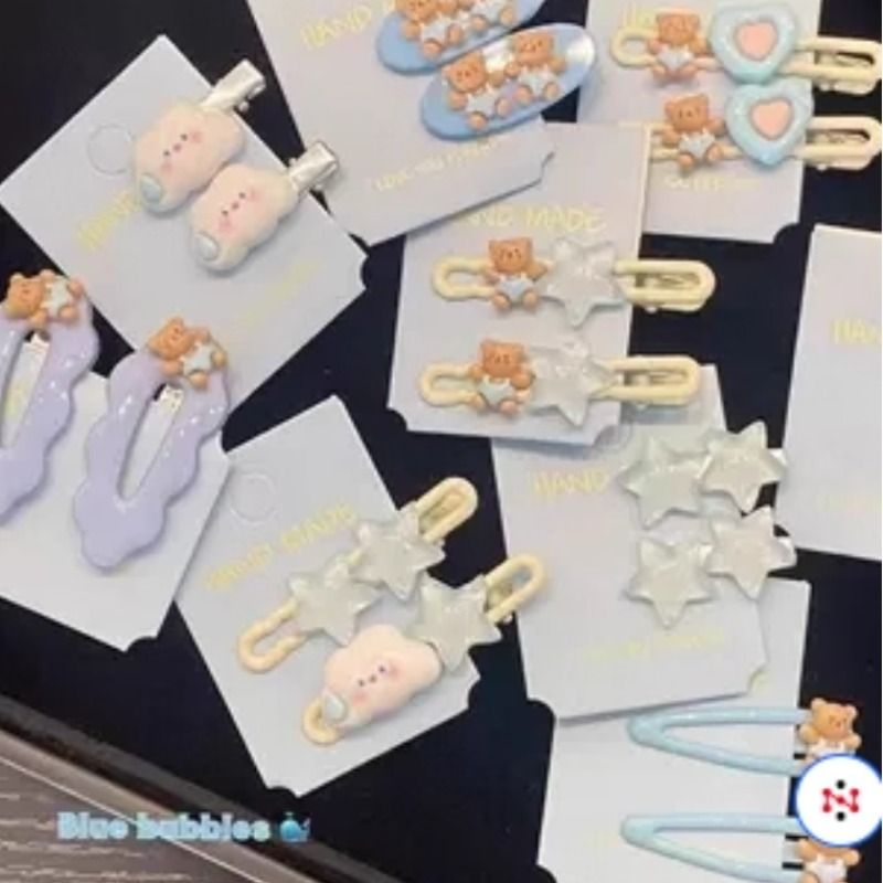 星星可爱云朵发夹女蓝色系侧边刘海夹儿童鸭嘴夹子小抓夹发卡头饰