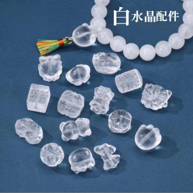小众白水晶雕刻醒狮九尾狐配件