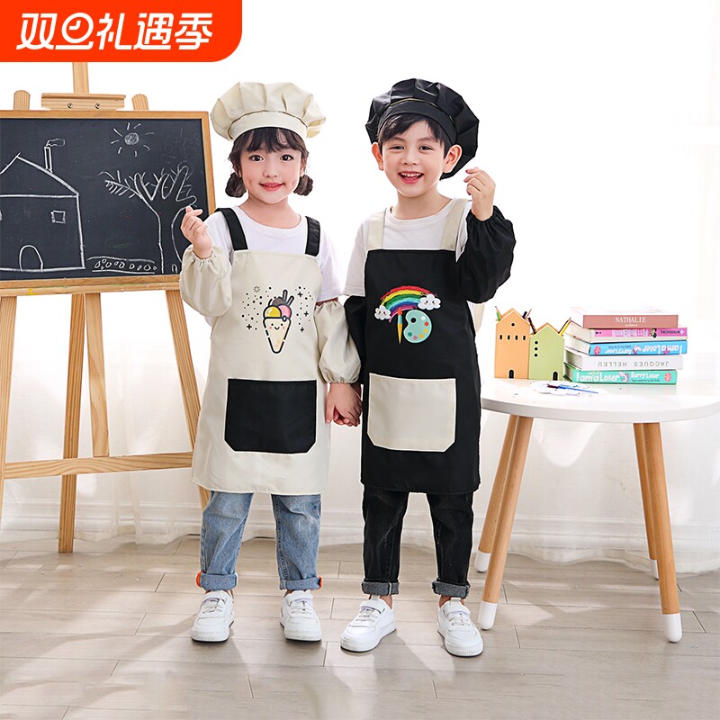 儿童画画防水幼儿园长袖罩衣美术反穿衣绘画围裙宝宝吃饭围兜防油