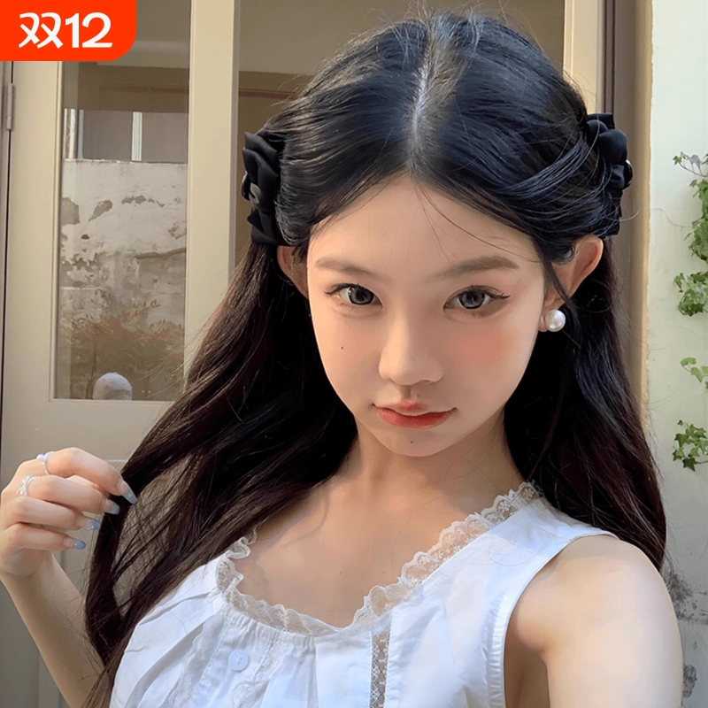 黑色蝴蝶结发夹公主头小抓夹侧边刘海夹2025新款头饰气质发卡