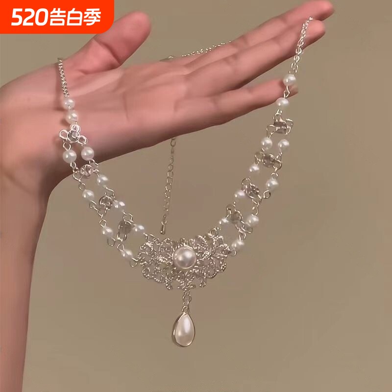 超闪锆石珍珠项链choker轻奢小众高级感满钻项链女新款爆款锁骨