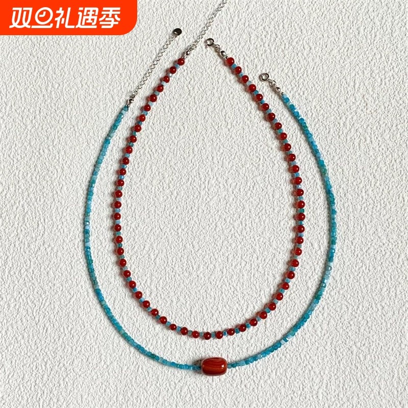 繁花~复古氛围感锁骨链女红蓝串珠ins小众设计气质颈链项链珠链