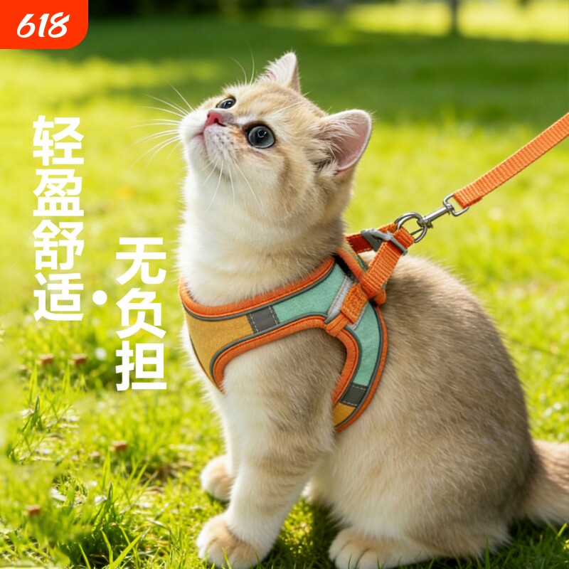 猫咪牵引绳防挣脱不勒脖遛小猫专用胸抱婴袋背心式溜幼猫绳子伸缩