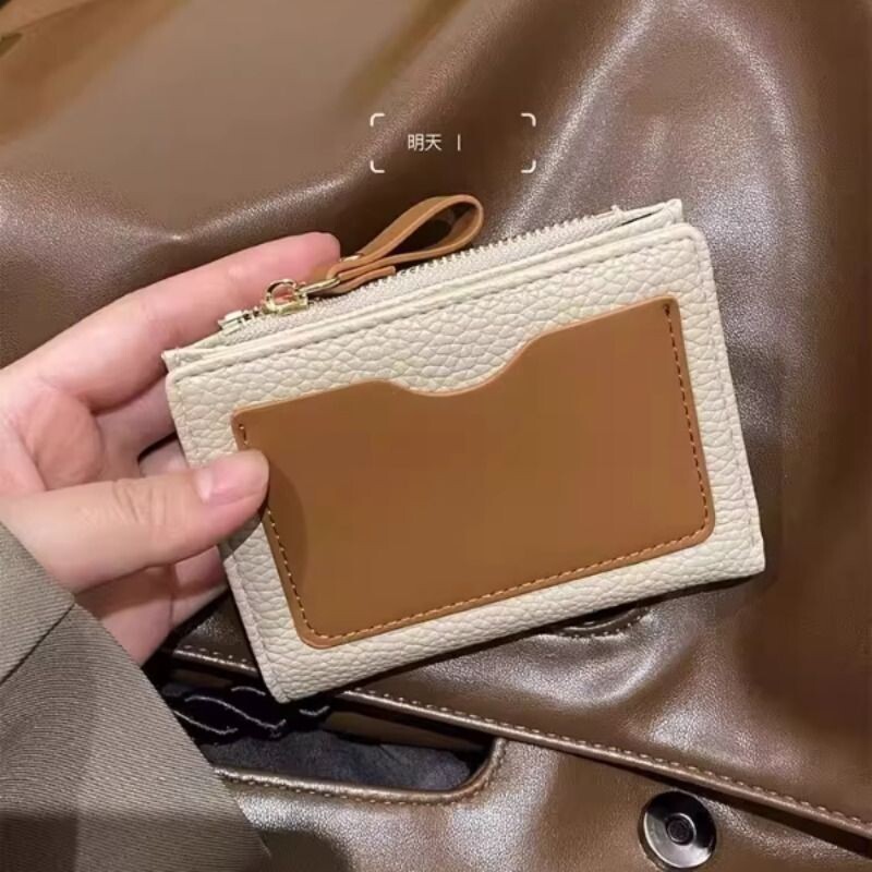 撞色复古钱包女短款小巧超薄荔枝纹学生小众钱夹2026新款零钱卡包