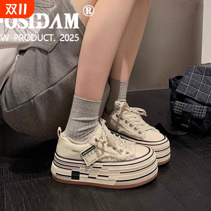 增高厚底帆布鞋女2025春秋款爆款超火松糕乞丐鞋百搭流行休闲板鞋