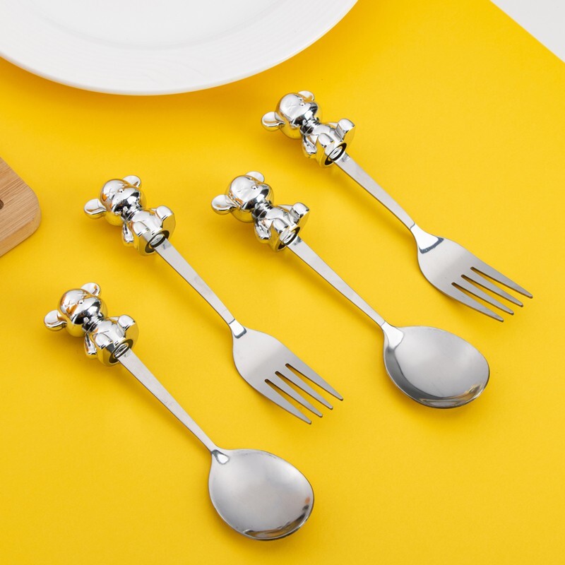 网红叉子家用儿童勺子新款创意小熊卡通高颜值家用不锈钢勺叉可爱