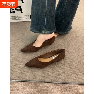 品质法式小众棕色单鞋女鞋子2025春秋坡跟气质尖头内增高粗跟浅口