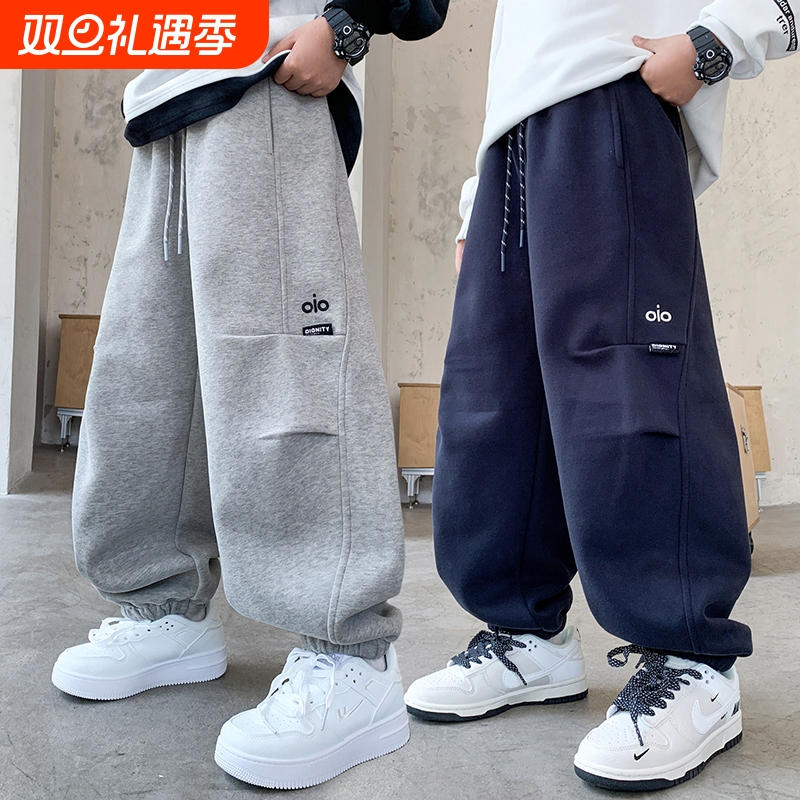 加绒裤子男童运动卫裤一体绒潮酷