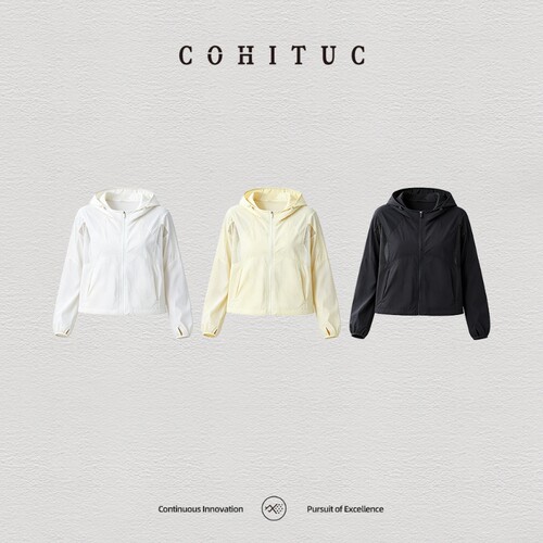 COHITUC/科途拼接网纱防晒衣女秋季连帽立领两穿轻薄运动外套6017