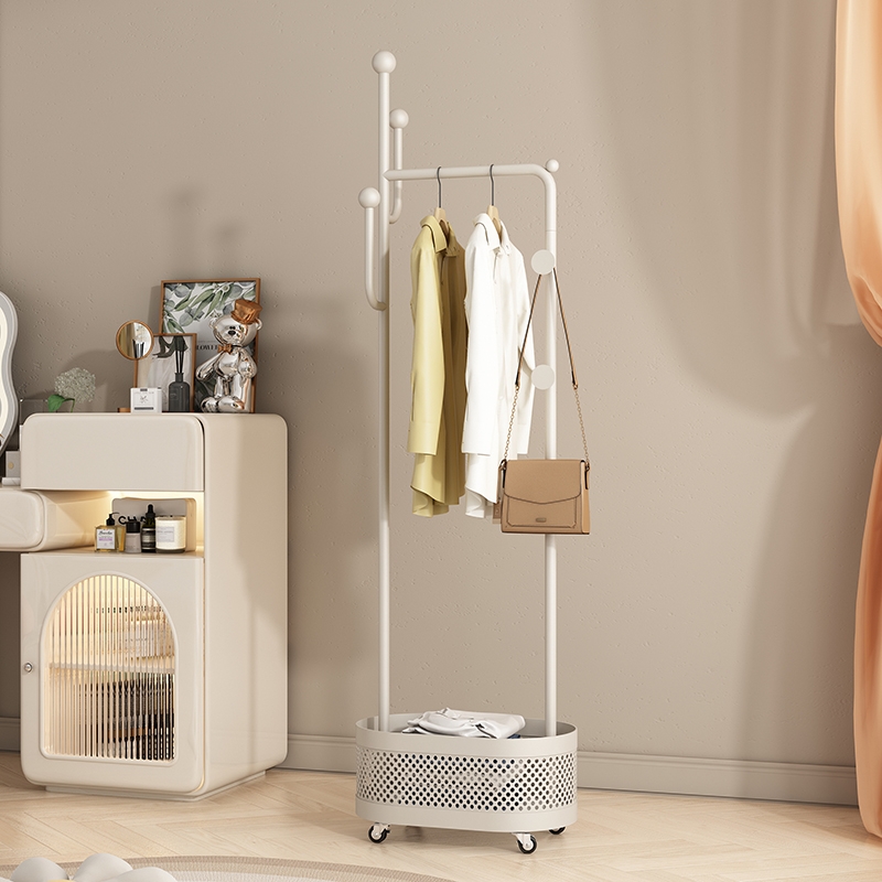 衣架落地卧室奶油风落地挂衣架可移动式衣帽架网红简约室内收纳架