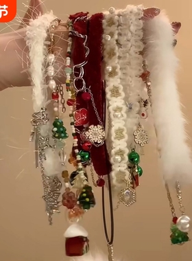 圣诞choker氛围感毛绒流苏项链秋冬项圈小众锁骨链铃铛麋鹿吊坠