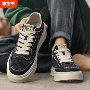 帆布男鞋夏季透气防臭黑色布鞋爆款迷彩板鞋防滑增高休闲运动潮鞋