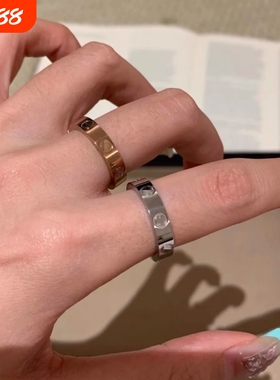 钉子戒指男女18K玫瑰金love满天星情侣对戒指环黄金白金窄版宽版