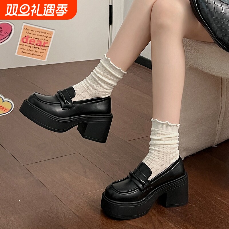 日系jk制服高跟玛丽珍小皮鞋女英伦风春季2025新款厚底增高乐福鞋