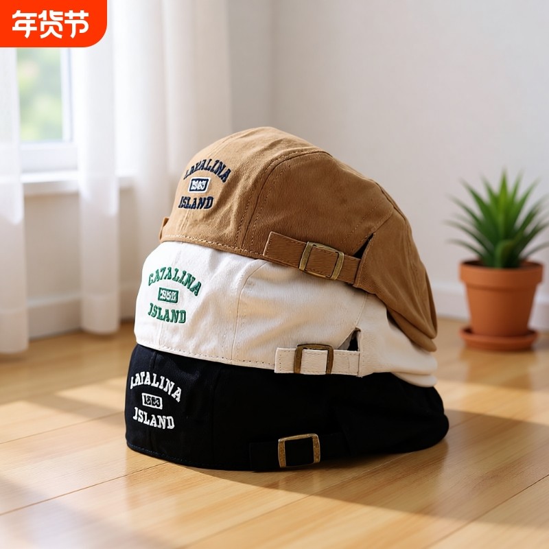 日系潮流街头反戴前进帽子男童嘻哈雅痞个性贝雷帽复古亲子画家帽