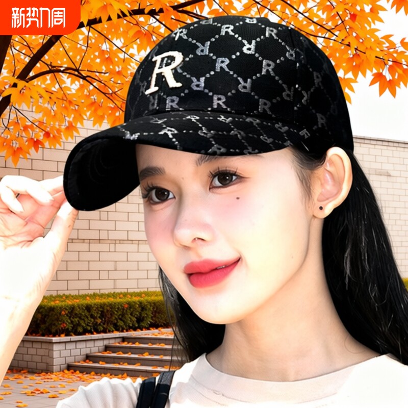 棒球帽女R字刺绣洋气百搭鸭舌帽户外学生可调节新款防晒遮阳帽