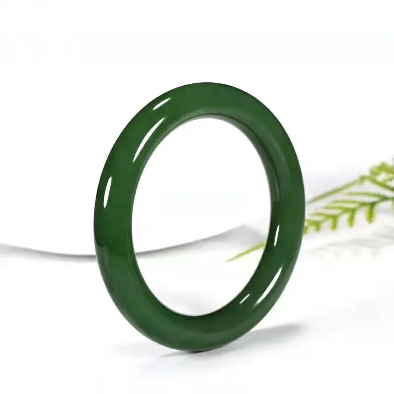 2026新款和田玉碧玉手镯细圆条宽版满绿菠菜绿少女款首饰旺夫镯子