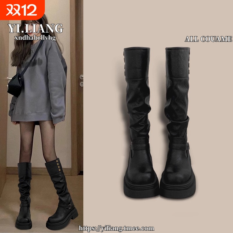 黑色高筒加绒靴女|超3000次加购