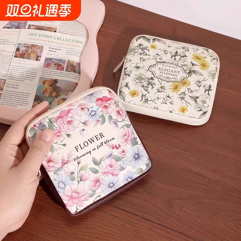 梵高油画随身零钱包耳机数据线收纳小包口红袋大容量便携月事包女