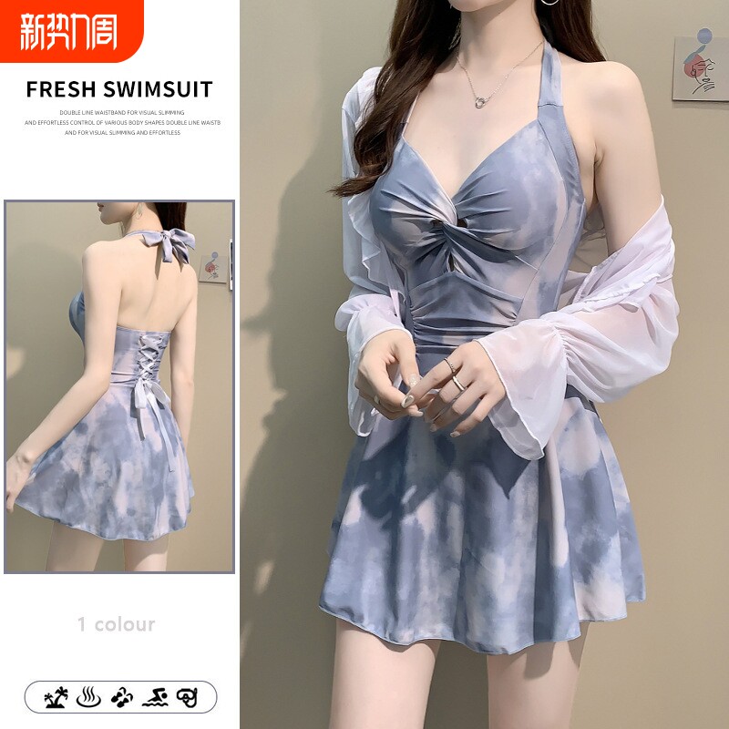 泳衣女款2026年新款纯欲风感连体游泳衣女士遮肚显瘦长袖Y01