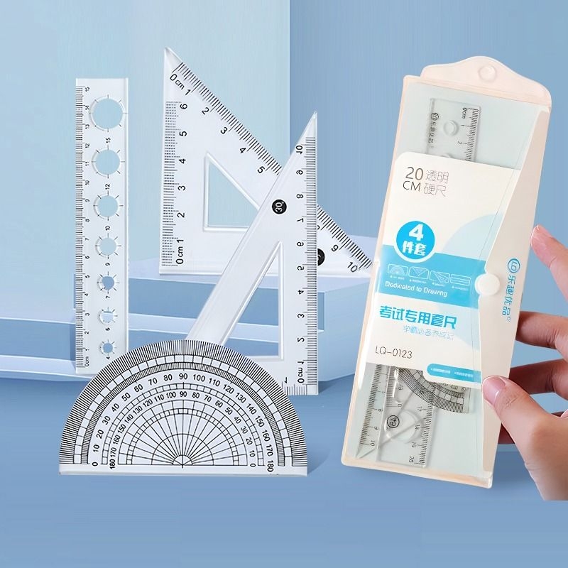 小学生画图文具套装透明三角板套尺儿童可爱卡通波浪直尺多功能绘图量角器软尺尺子测量优品考试硬尺软尺