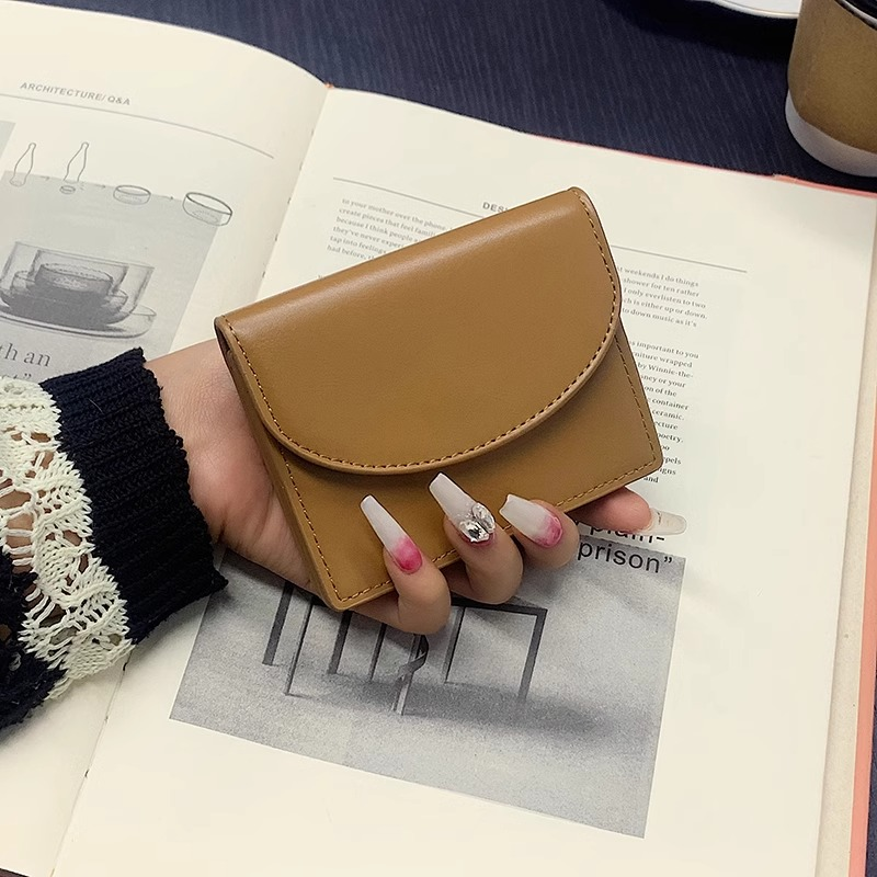 韩国百搭ins简约零钱包便携小巧纯色短款卡包女学生磁吸PU皮卡夹