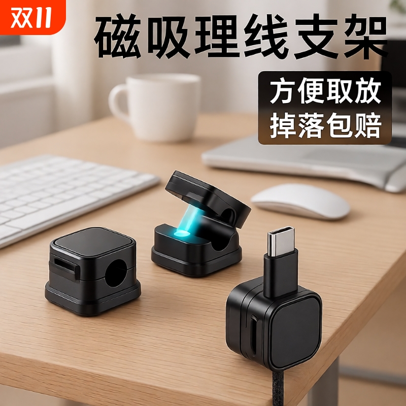磁吸强磁开合手机充电线收纳器