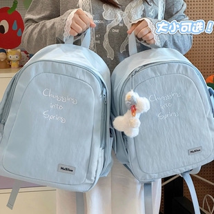 简约休闲双肩包学生书包女轻便旅游背包黑色蓝色薄荷绿立体蝴蝶结