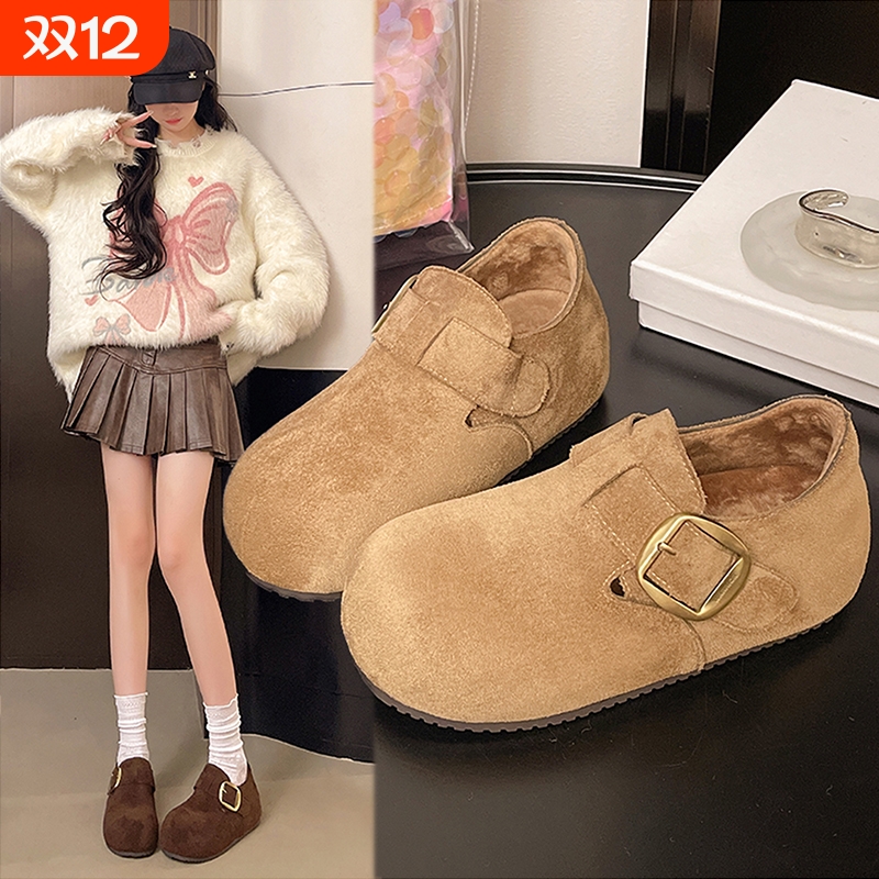 加绒厚底全包勃肯鞋女2025新款秋冬增高一脚蹬女鞋洋气保暖棉鞋子