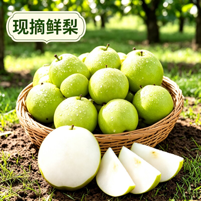 现摘青冠梨青皮脆梨现摘新鲜汤山梨子脆甜皇冠梨蜜梨水果青梨直发图片