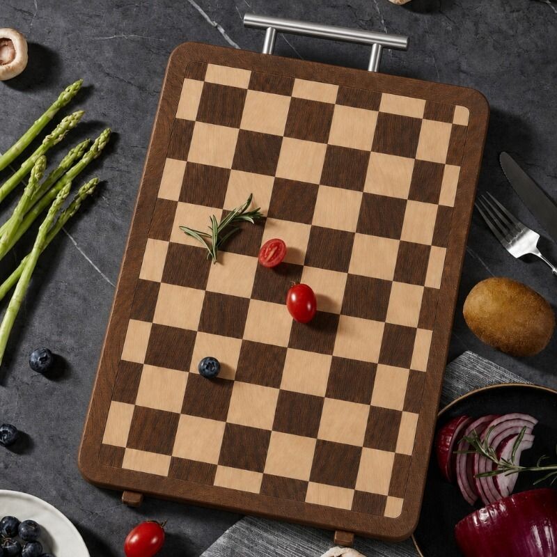 棋盘格新品宿舍檀木菜板加厚实木双面砧板案板抗菌切菜板厨房面板