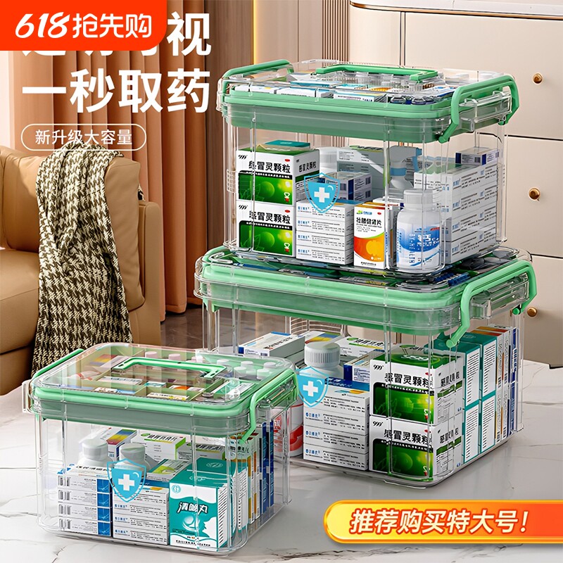 多层药箱收纳盒医药箱家用大号透明药物大容量急救医疗箱分层双层