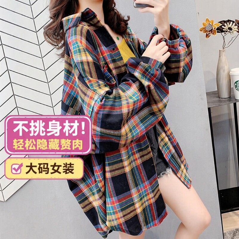 大码长袖格子衬衫|超5000次加购图片